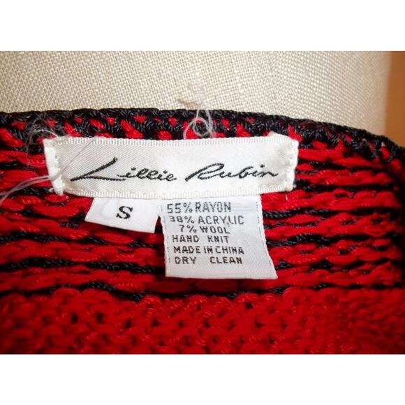 Lillie Rubin Vintage Red & Black Popcorn Knit Sweater S - Picture 7 of 7